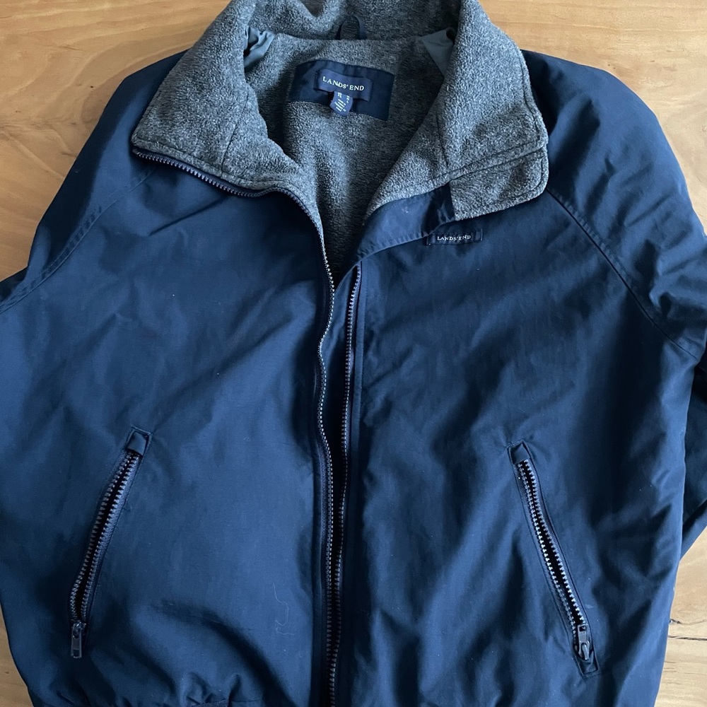 Lands' End Navy and Gray Fleece-Lined Jacket